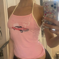 Summer Harajuku Women's Clothing halter Aesthetic Sexy Pink Kawaii Automotive print leeveless Tank Crop Tops Vintage Cute Vest