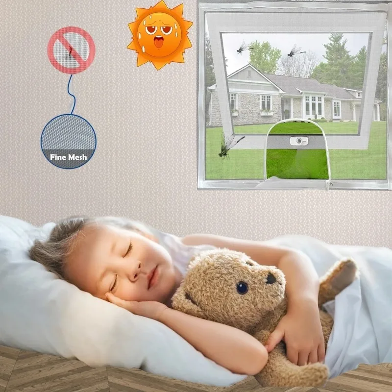 

Velcro Self-adhesive Window Mosquito Net Fiberglass Screen Mesh with Zipper Opening DIY Insect Fly Bug Protection for Home Decor