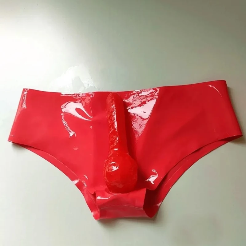 

Sexy Men Fetish Latex Briefs Shorts Underwear With Sheath Rubber Seamless One Piece Safety Panties Hombre Underwear