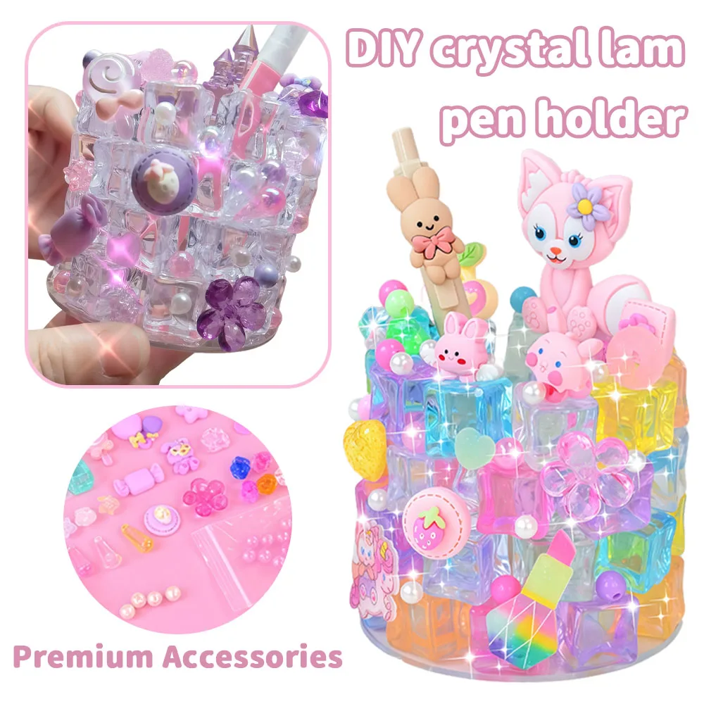 Kit porte-stylo en acrylique DIY | Porte-stylo fait main avec lumière | Jouets d'artisanat en cristal pour la fête des enfants | Jouets anti-stress pour adultes