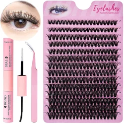 DIY Eyelash Set 280pcs 40D Individual Lashes Cluster D Curl, 8-16mm Mix Lash Clusters with Lash Bond, Lash Applicator Tool