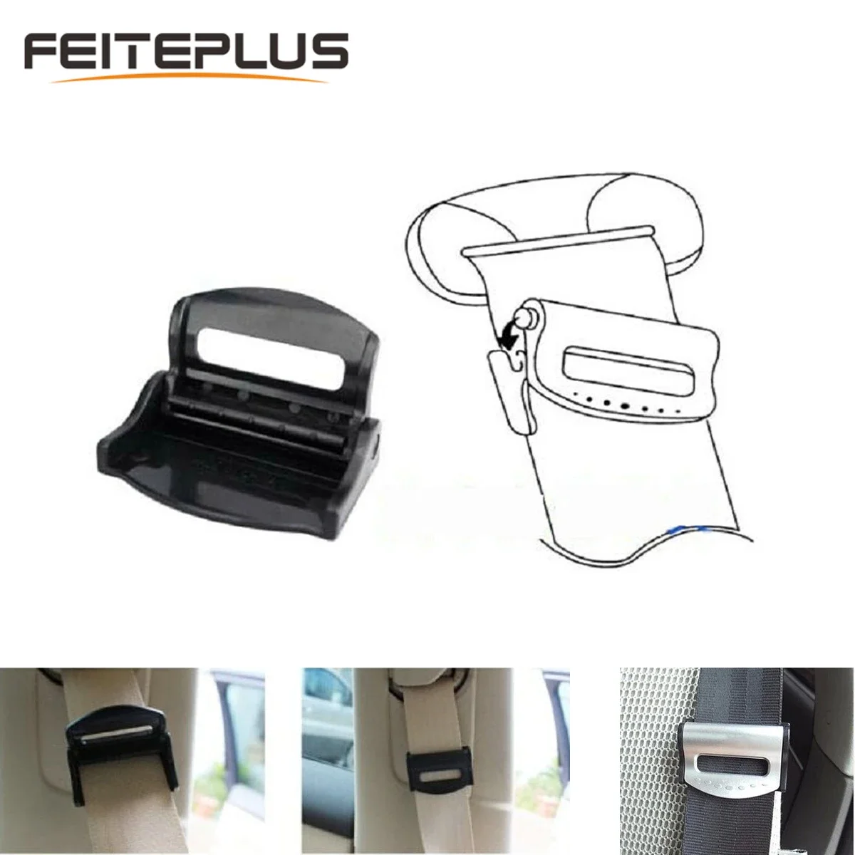 Black Car Seat Belt Clip Buckle Stopper Auto Belts Fasteners Safety Belt Adjuster- 2Pcs/Pack