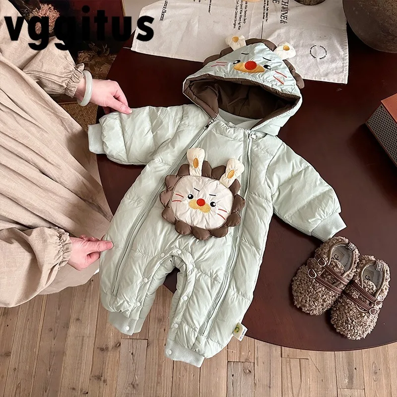 

Зимний комбинезон для новорожденных девочек и мальчиков, мягкий комбинезон с капюшоном и рисунком льва, плотный теплый цельный зимний комбинезон для младенцев, верхняя одежда D4611