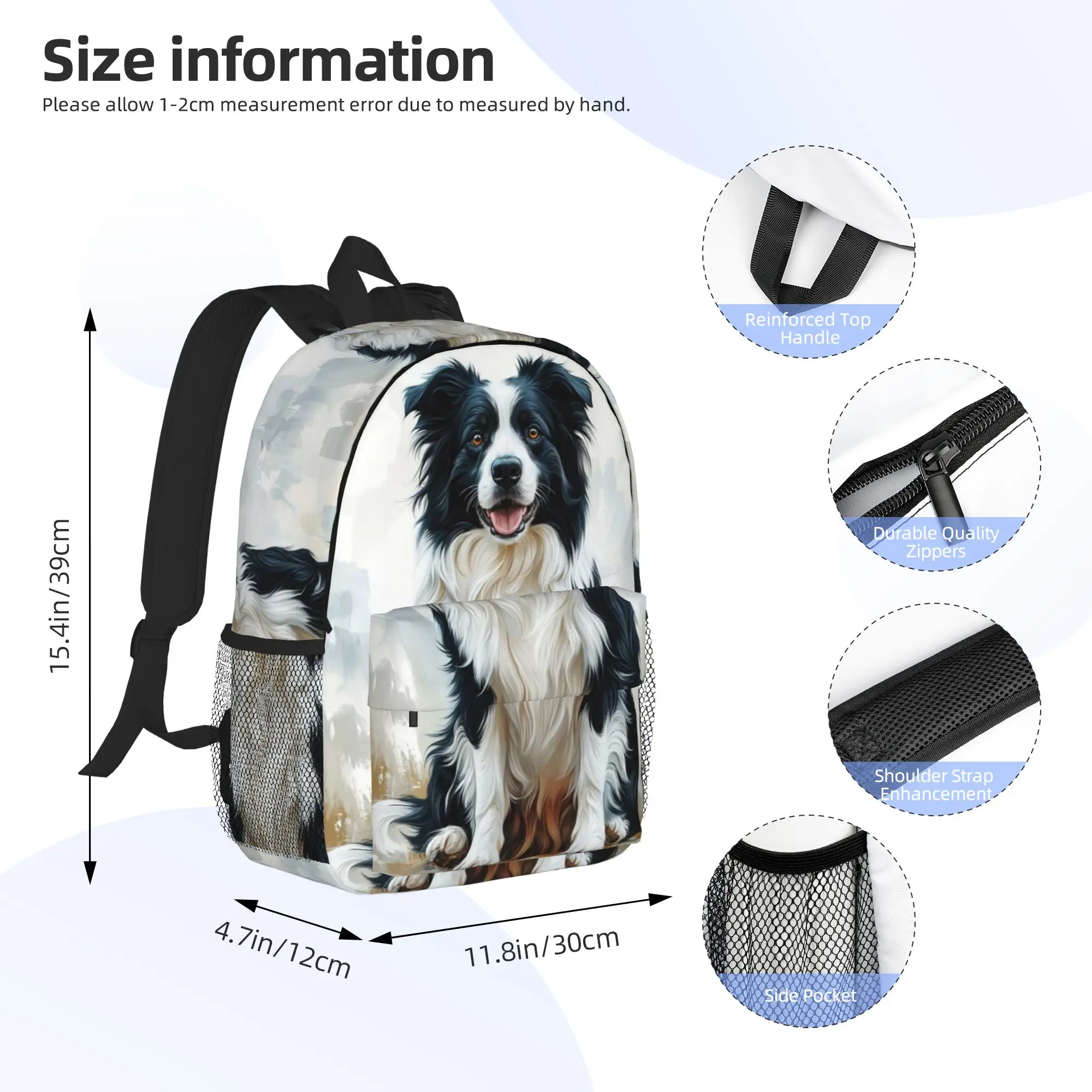 Border Collie Dog Pattern Backpack Hot Sale Daypack Large Capacity Boys Girls BookBag Shoulder Bags for Men Women School Bag