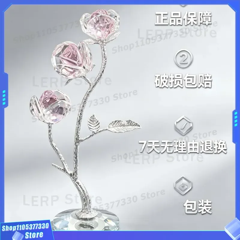 Luxury Pink Artificial Crystal Rose Ornament Desktop Decoration Handicraft Personal Gift Light Luxury Home Decor Crystal
