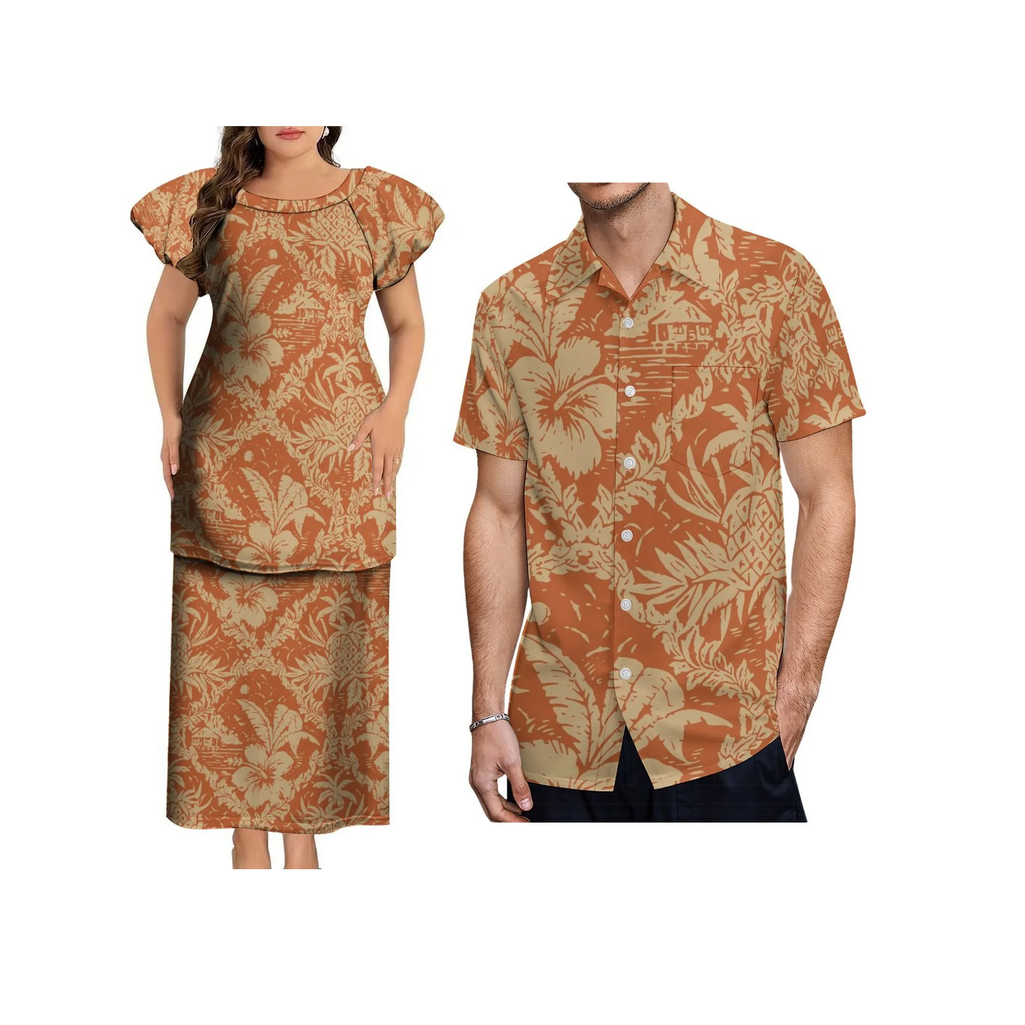 

New Style Custom Polynesia Design Puletasi Set Dress Samoa Puletasi Ladies Two Piece Skirt Set Dress 2pcs