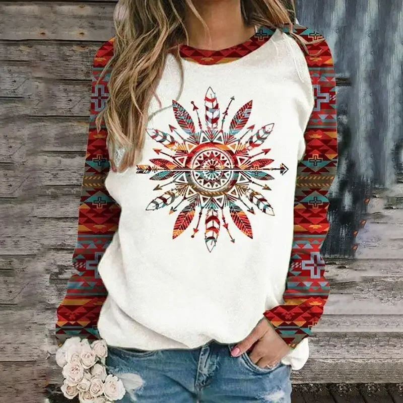 

2025 Moda Autumn/Winter Loose 3D Retro Geometric Print Custom Women's Hooded Sweater