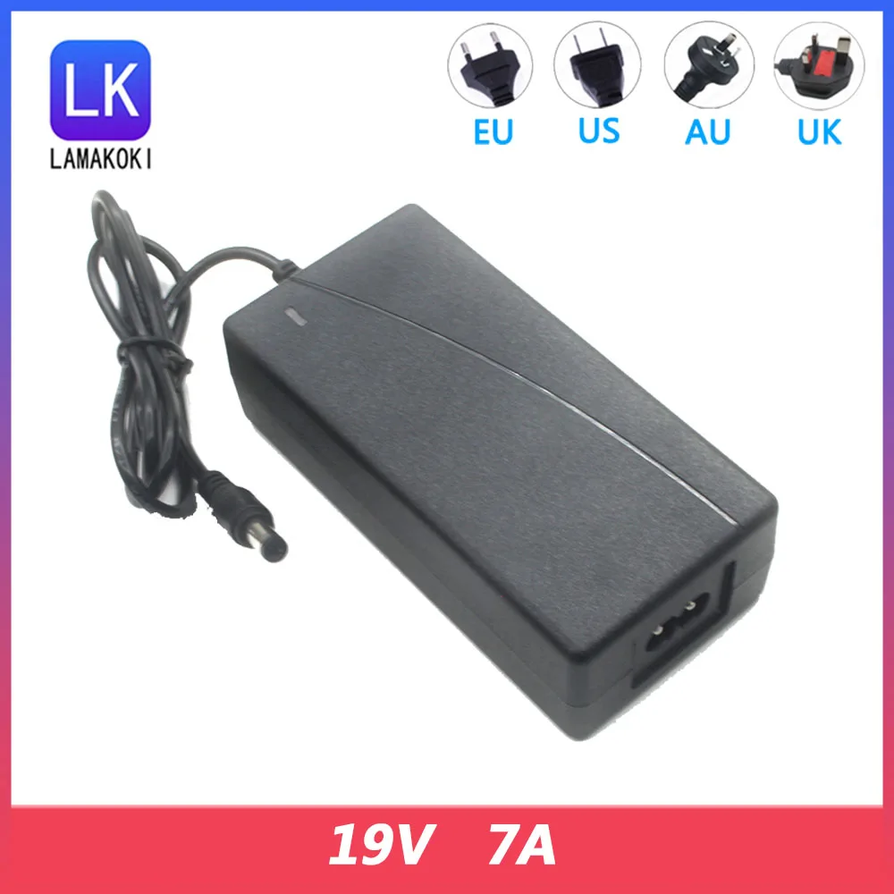 19V AC 100V-240V Adapter DC 19V7A EU US UK AU Plug 5.5×2.5MM Universal 5.5×2.1MM Power Supply Charger For Power Amplifier Laptop