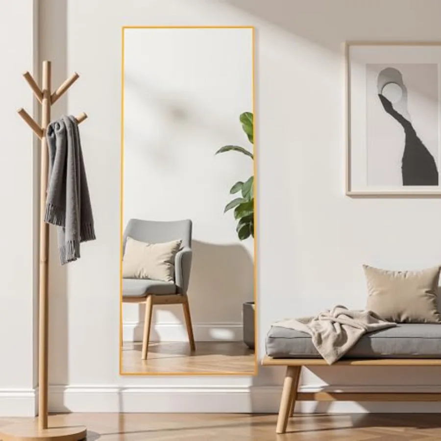 

59"x16" Full Length Mirror with Stand Aluminum Frame Free Standing Leaning Mirror Hanging Mounted Mirror for Bathroom Living Ro