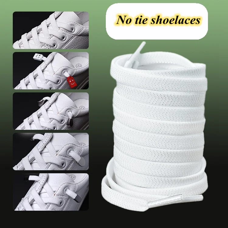 New 1Pair Flat Elastic Shoelaces White/Black No Tie Shoelaces Kids Adult Unisex Flat Sneakers Shoelace Quick Lazy Laces Strings