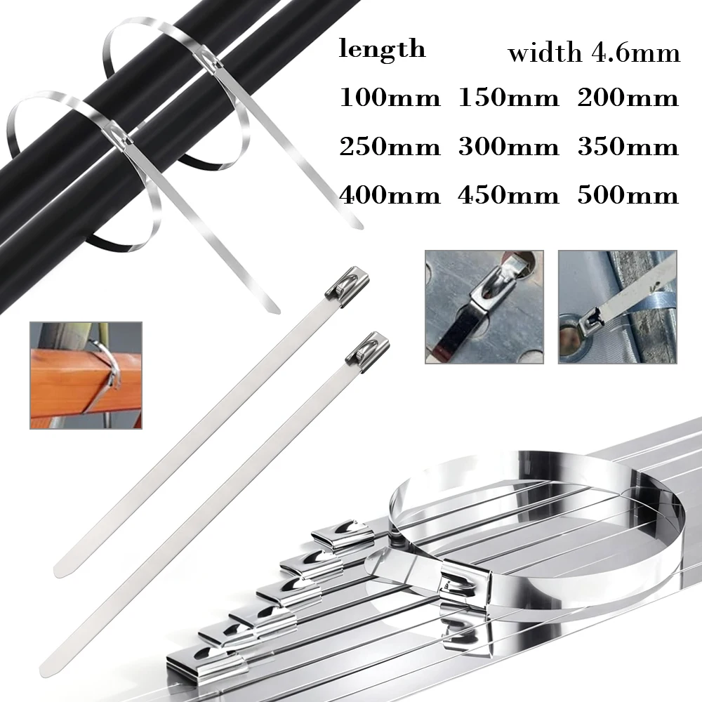 10/25Pcs Self-Locking Stainlesss Steel Cable Ties Heavy Duty Heat Proof Reusable Metal Zip Ties for Exhaust Pipe Wiring Harness