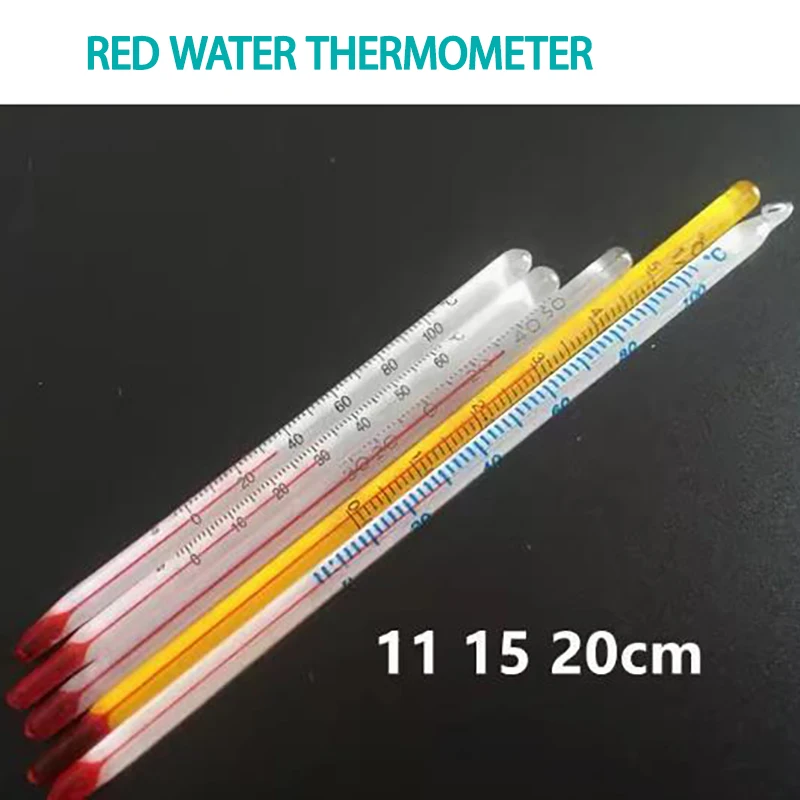 Termómetro de varilla de vidrio de agua roja, 4 piezas, 11, 15, 20, 30 cm, uso experimental, 0-50-100 grados