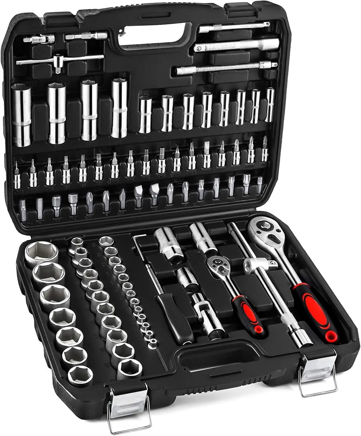 

94-Piece Mechanics Tool Set: 1/4 & 1/2 Drive Sockets, Ratchets, Extensions, Universal Joint, Storage Case