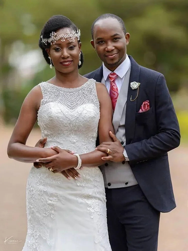 Robe de Mariée Personnalisée avec Perles en Fibres, Vêtement Éducatif, avec Traîne de Balayage, dans le Bas du Dos, pour Patients de Sirène Africaine, Jardin