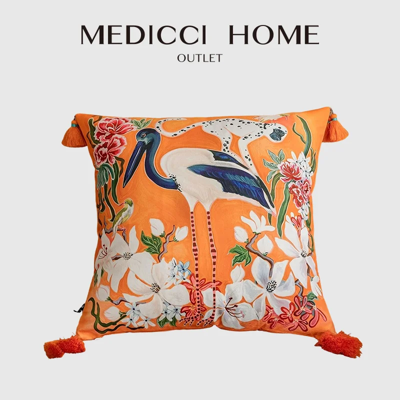 Medicci Home Egret Birds And Spotted Monkey Floral Decorative Pillow Case Luxurious Velvet Cushion Cover 2025 Spring New Arrival