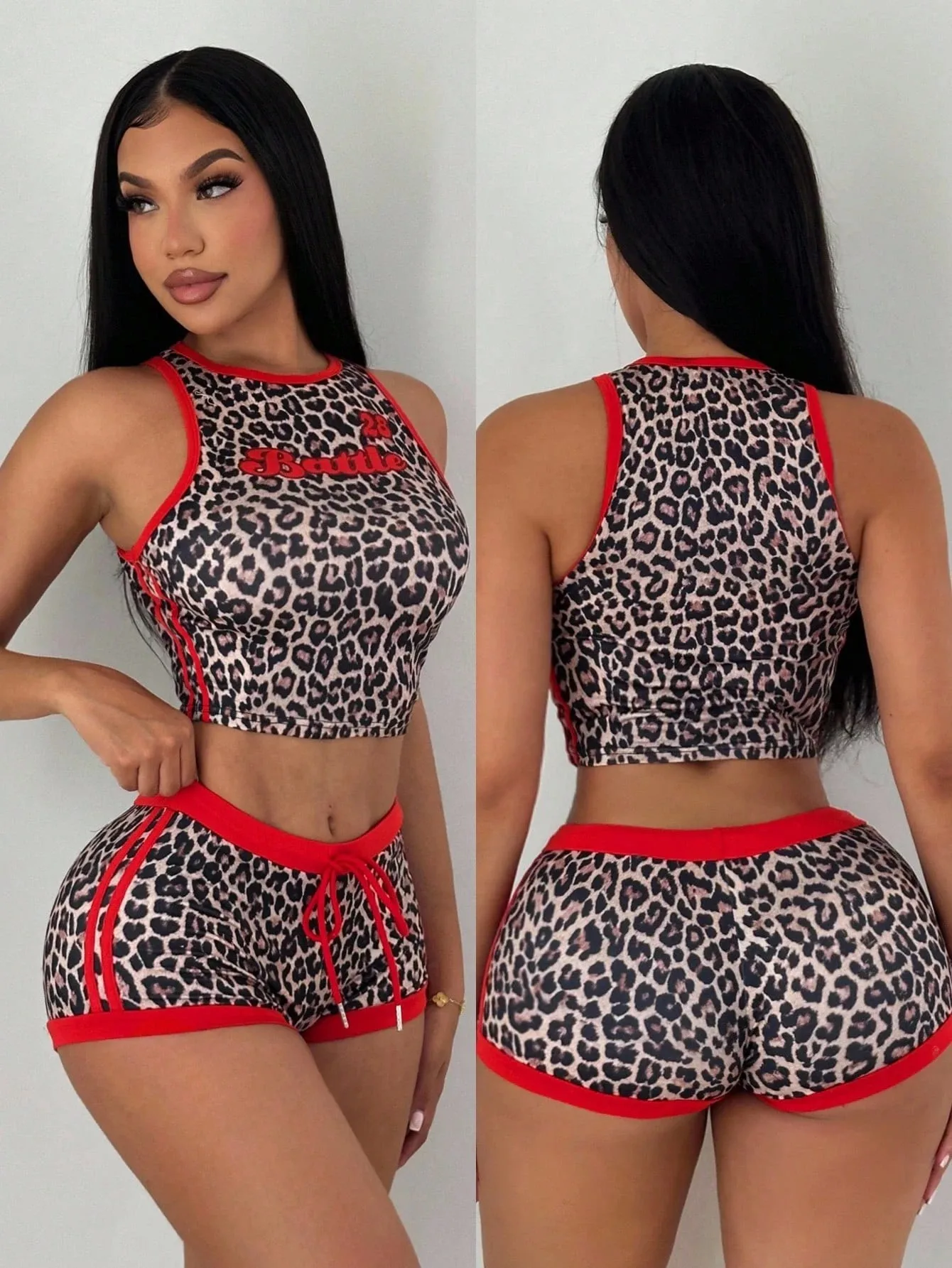 Ladies Casual Leopard Print Color Block Set Fashionable Animal Patterned Two-Piece Outfit for Women view 4