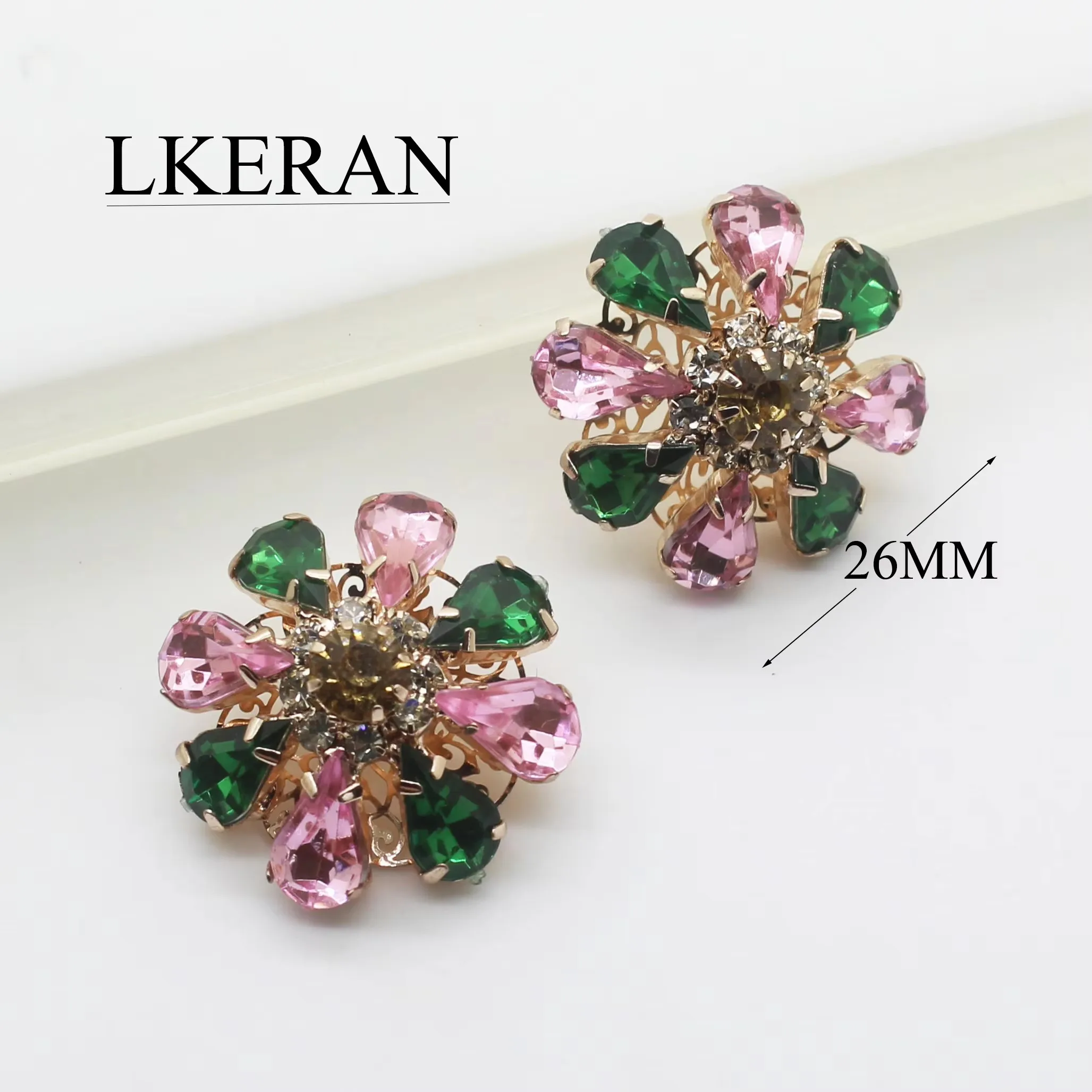Fashion 5Pcs/lot 26mm Mushroom Acrylic Rhinestone Buttons Green/Pink Crystal Diy Wedding Decoration Sewing Clothing Button