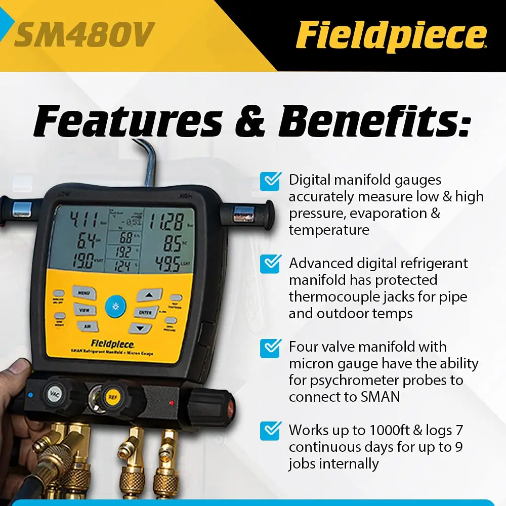 

Fieldpiece SM480V SMAN Digital Manifold Wireless Data Logging