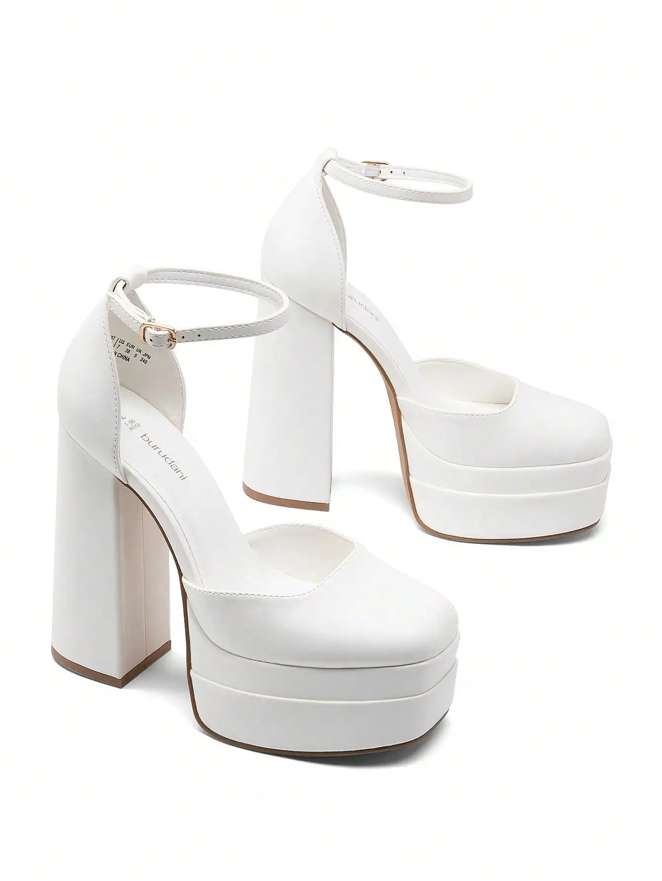 Women's Square Closed Toe Platform Chunky Block Heel Pumps, Solid Color Ankle Strap Dress Heels, Elegant Ladies Footwear, Trendy Platform Pumps Perfect for Wedding Ceremony, Cocktail Party, Prom Night, Festival Events, Date Nights Special Formal Occasions