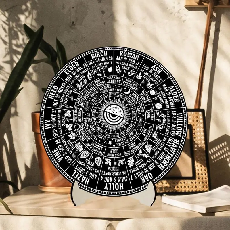 Wheel of The Year Wooden Sign Wall Round Plaque Witch Pagan Wiccan Holidays Celtic Sabbat Vintage Gifts Home Bar Cafe Wall Decor