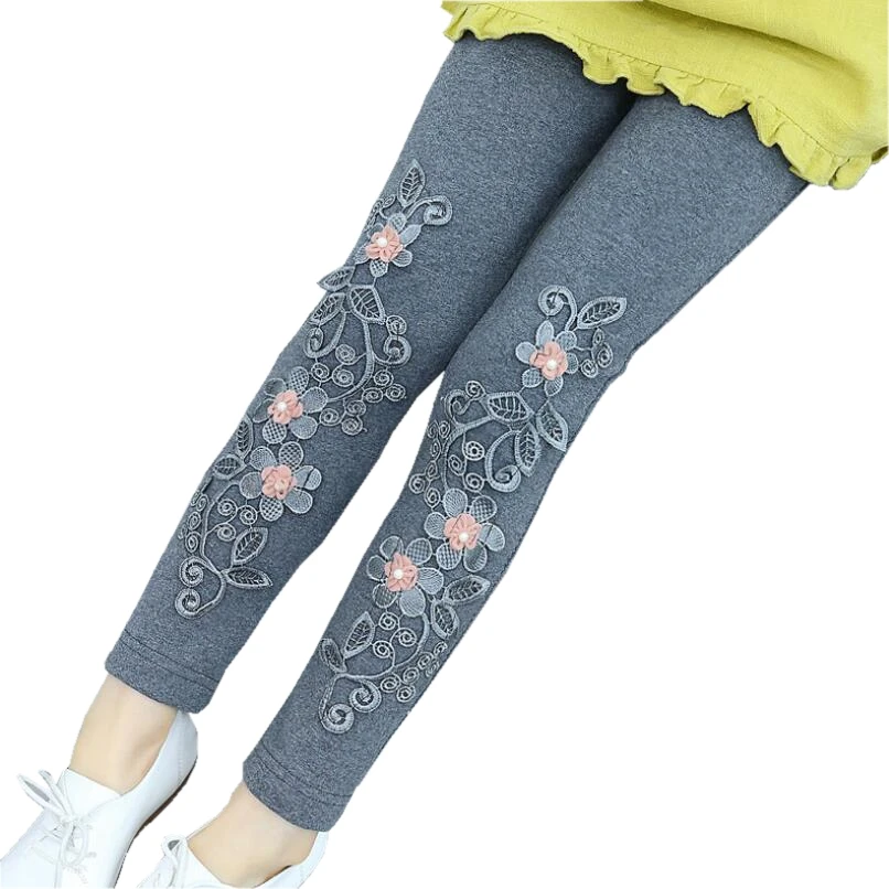 

Хлопковые леггинсы для маленьких девочек-подростков, детские брюки-карандаш, кружевные леггинсы с цветочным принтом, леггинсы для девочек, детские длинные брюки JW4092E