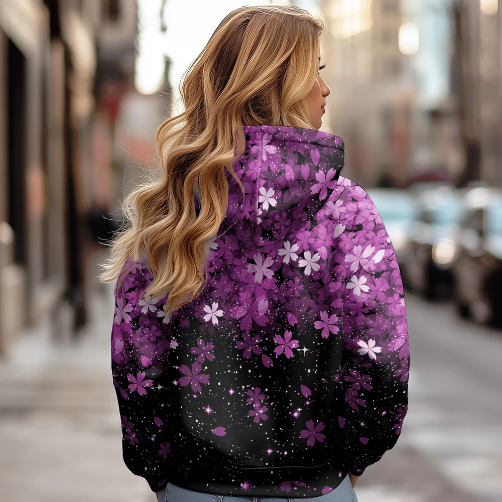 Women's Cotton Jacket,Female Solid Loose Puffer Hooded,Thick Coat for Autumn and Winter Small Fresh Flower Printing Jacket