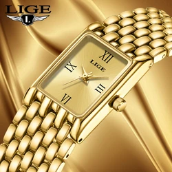 2025 LIGE New Watches Women Fashion Casual Luxury Gifts Womens Waterproof Square Dial Steel Belt Quartz Wrist Watch reloj mujer