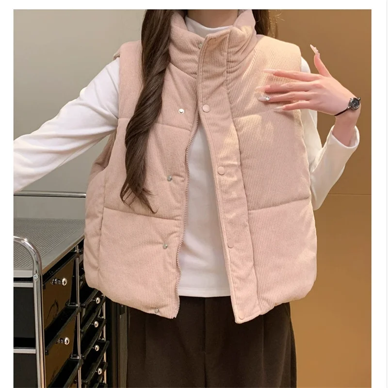 

Women Corduroy Vest New Autumn Winter Sleeveless Vest Short Jacket Loose Thick Warm Cotton Vest Fashion Korean Female Waistcoat
