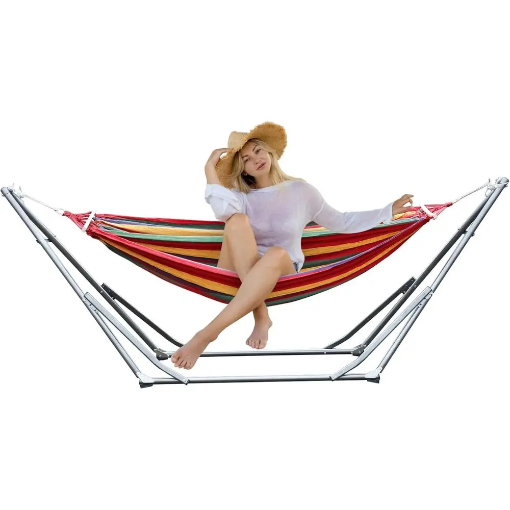 

Red Dual Bar Hammock with Stand - Indoor/Outdoor, Easy Assembly, 440lbs Capacity, Space-Saving Design