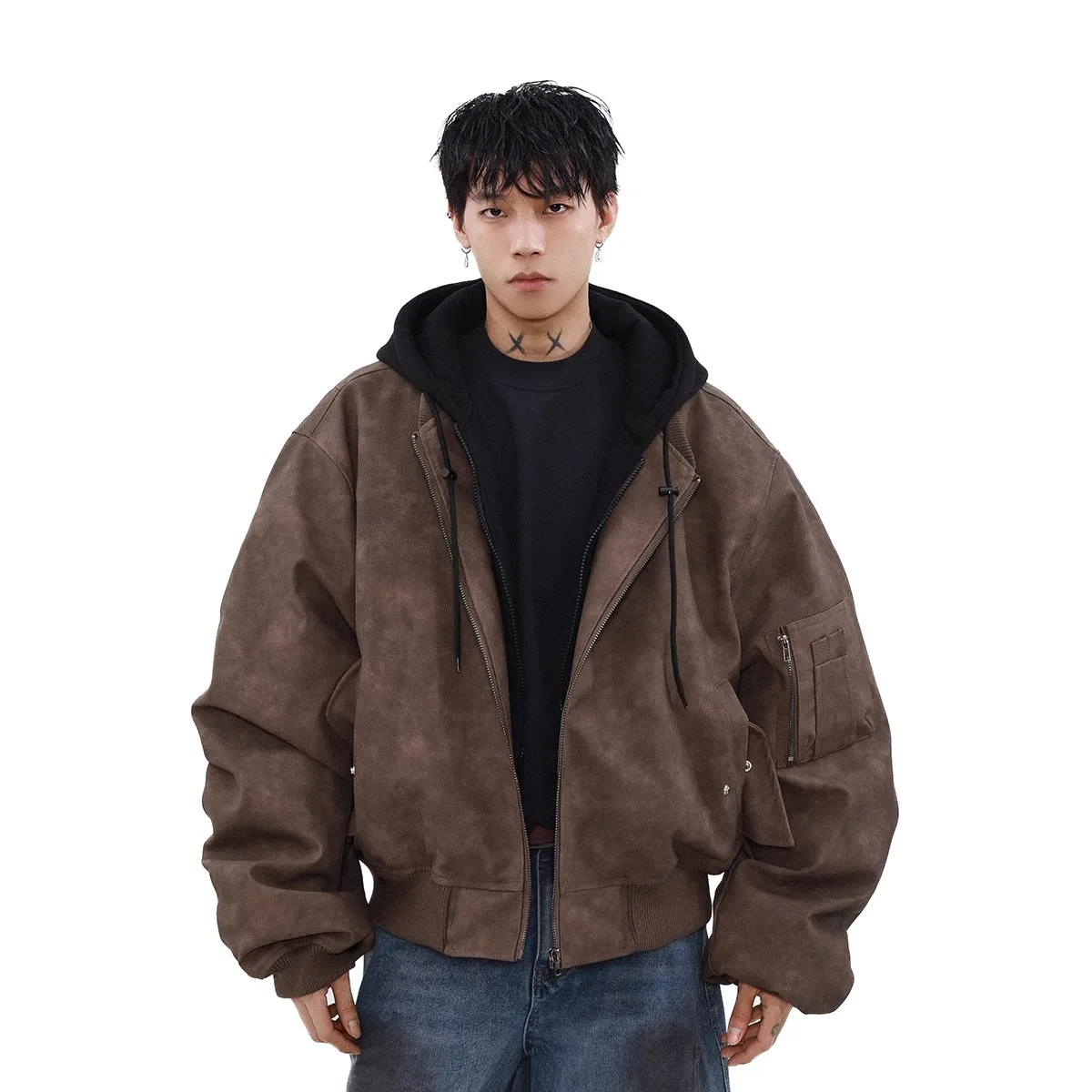 

Korean Style Spring Autumn New Fashion Men's Spliced Casual Trendy Loose Zipper Hooded Jackets Male American Style Clothes Coats