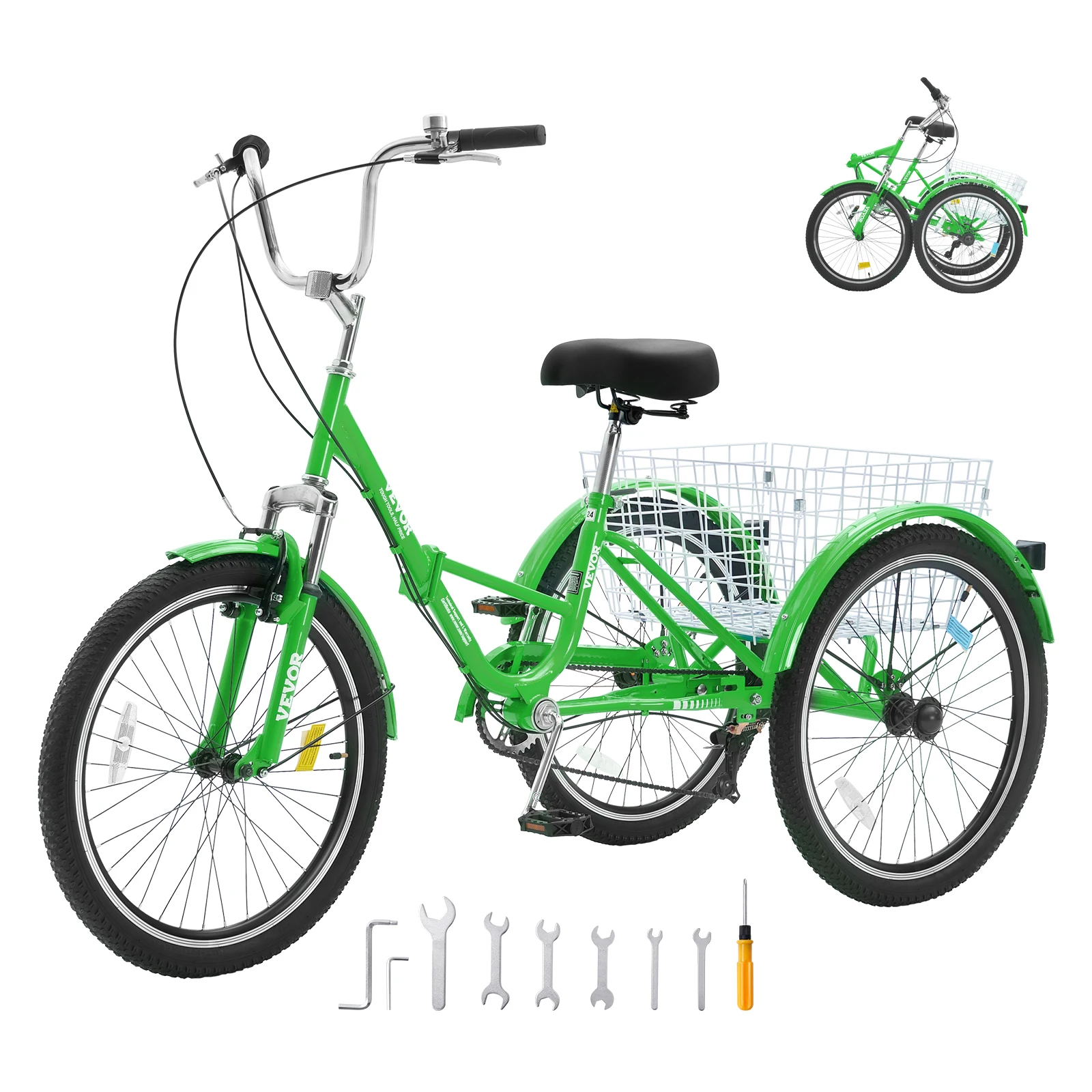 20-26inch Folding Adult Tricycle 7 Speed Carbon Steel 3 Wheels with Basket Adjustable Seat Shopping Picnic