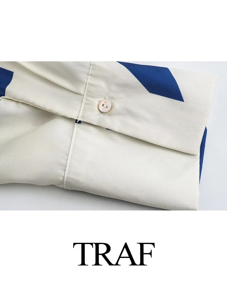 TRAF-Chemisier à Manches sulfet Col Rabattu pour Femme, Chemise Décontractée à Imprimé Géométrique, Simple Boutonnage, Nouvelle Collection Printemps