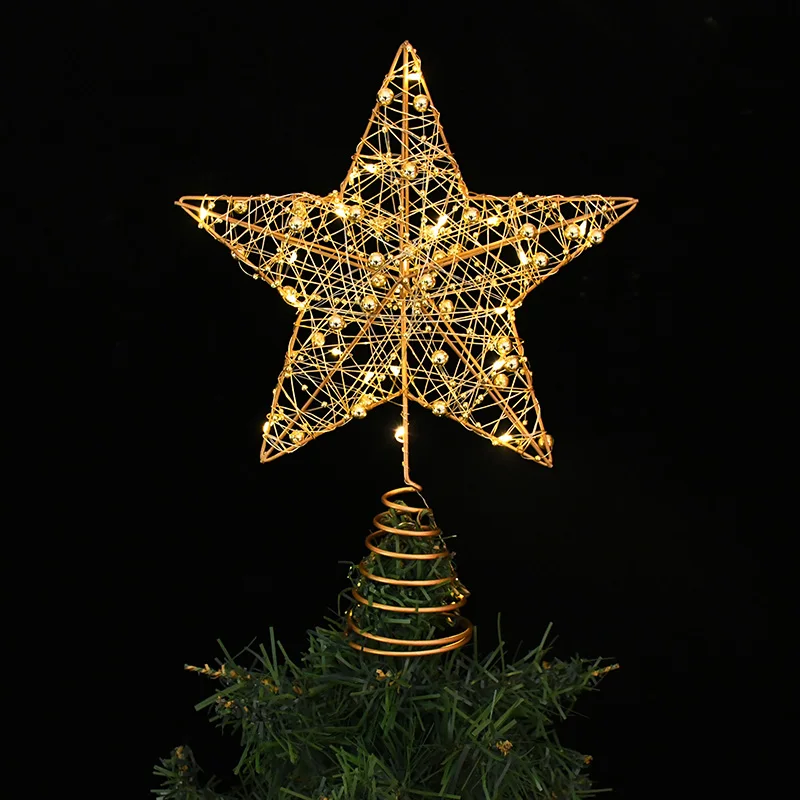 

1Pc Golden Christmas Stars LED Lights Iron Art Xmas Tree Star Ornament Glows In The Dark Christmas Party Decor Navidad New Year