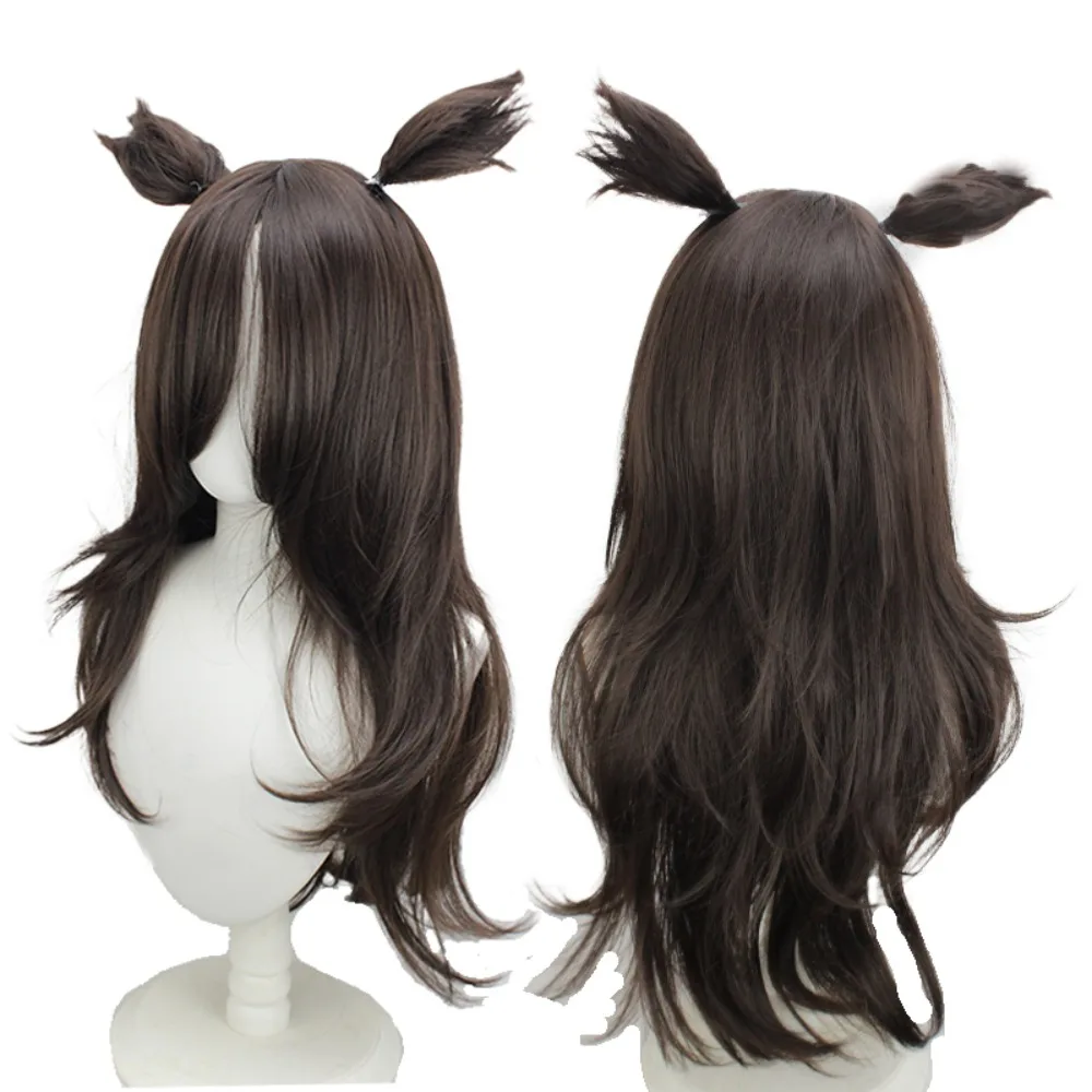 

Парик для косплея с рисовым душем Uma Musume, темно-коричневые многослойные волосы с завитками, красивое дерби