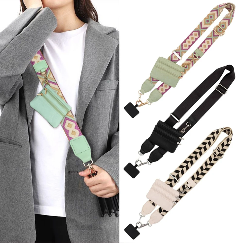 Phone Strap With Zippered Pouch For Women, Adjustable Cellphone Lanyard Crossbody With Wallet ,Clip And Go Strap for Phone