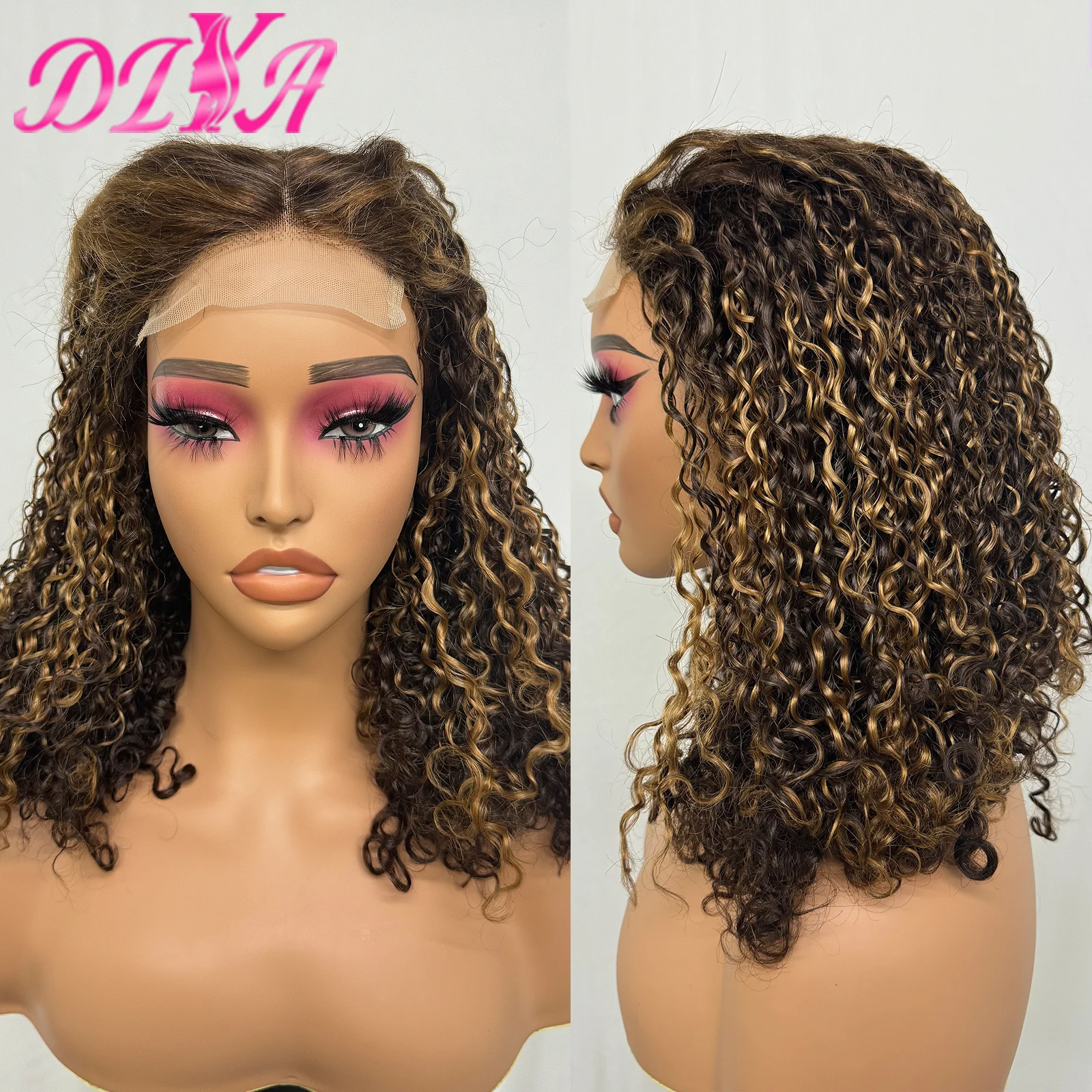 250% Density 4/30 Piano Color 4x4 Transparent Lace Closure Pixie Curly Human Hair Wig for Black Women Brazilian Remy Hair Wig