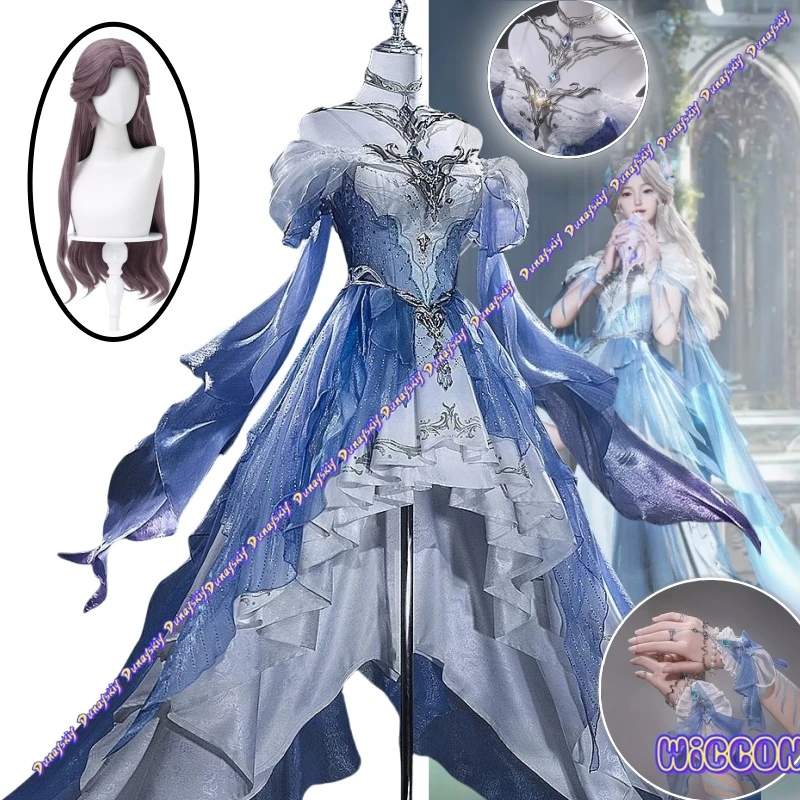 

MC Косплей Костюм для любви и глубокого пространства, парик с глубокими волнами, платье, униформа героини, головные уборы, карнавальная вечеринка на Хэллоуин