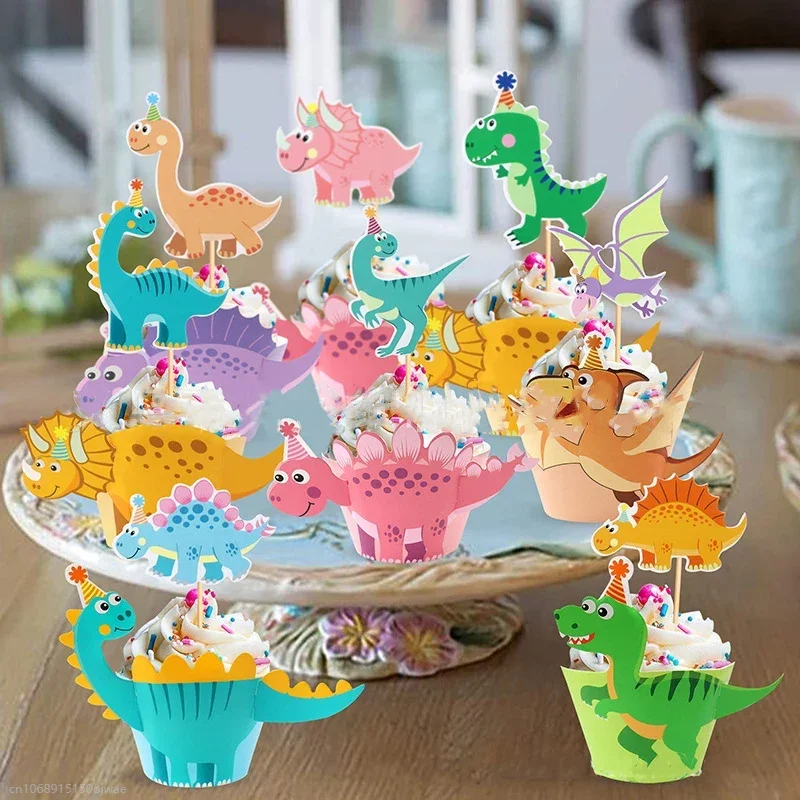 Cute Cartoon Dinosaur Cake Topper Jungle Safari Dino Birthday Cake Surround Kids Boys Happy Dinosaur Birthday Party Cake Decor