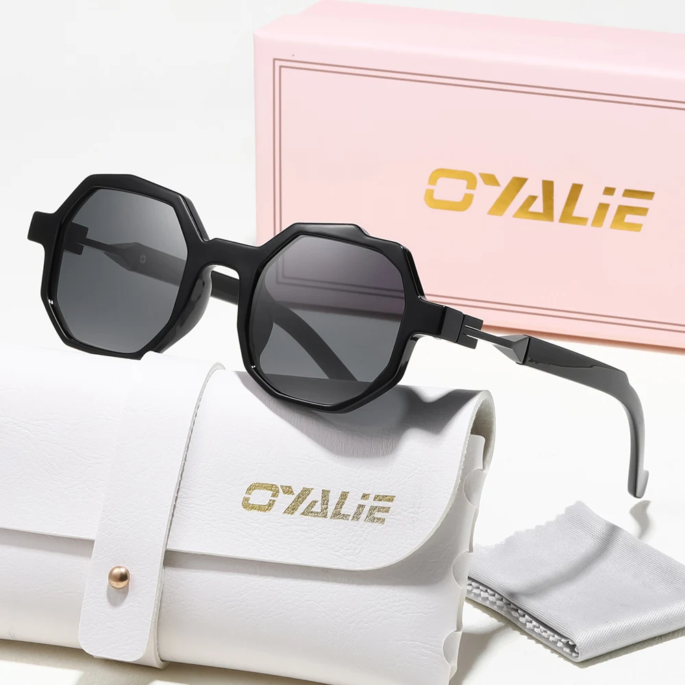 نظارات شمسية سداسية هندسية عصرية من Oyalie، تخلق تصميمًا عصريًا، لها اختيارًا رائعًا لجو الصيف