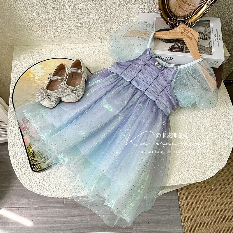 

ZLXZ-Girls' Summer Dress2024New Children's Dress Skirt Western Style Girl Umbrella Princess Dress