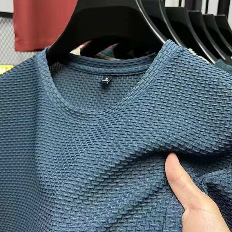High-End Bamboo Ice Silk Men's Short Sleeve T-Shirt Thin Quick Dry Cool Large Size Breathable Mesh Summer Fashionable Tee