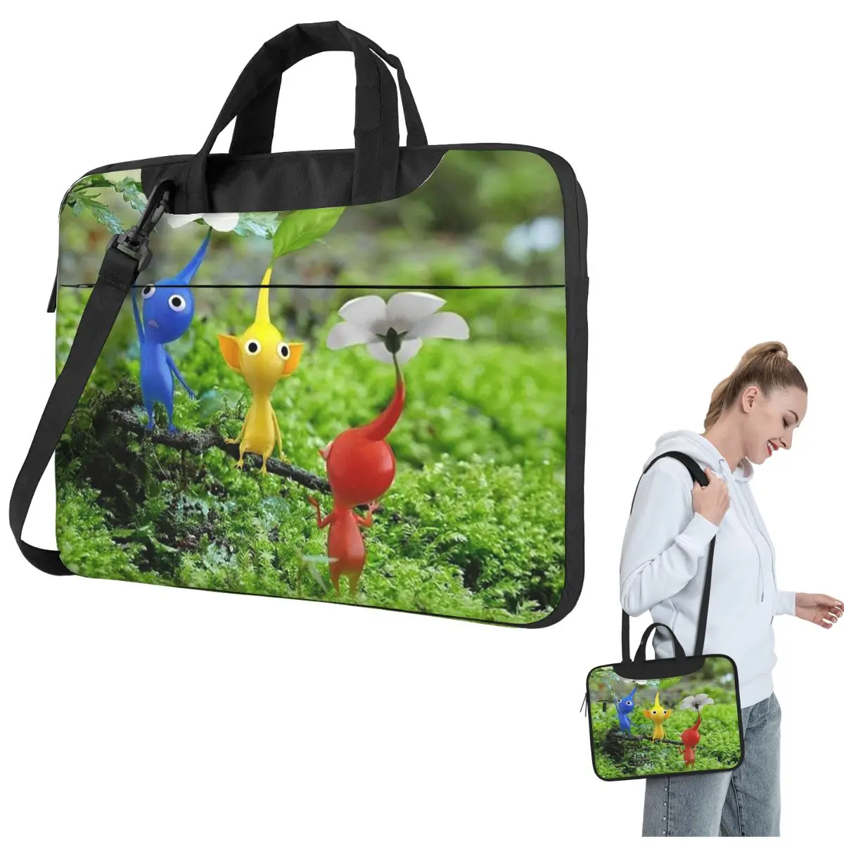 Pikmin Crossbody Laptop Bag Case Computer Bag Resistant Protective Notebook Pouch for Macbook Pro