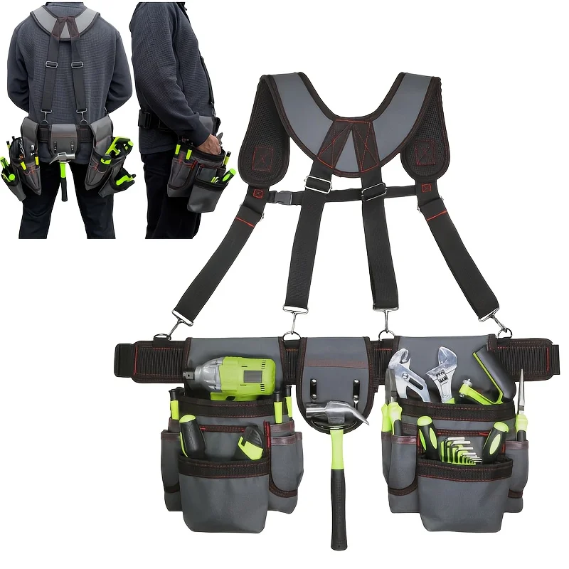 

Ремень для инструментов для мужчин, регулируемый с 32 по 66 дюймов, с подтяжками, для электриков, плотников, строителей