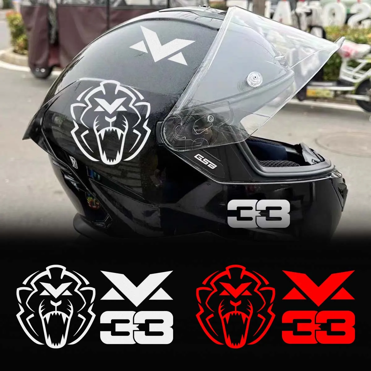 Lion Logo Number 33 Racing Sports Motercycle Stickers Moto Scooter Helmet Body Decoration Reflective Vinyl Accessories Decals