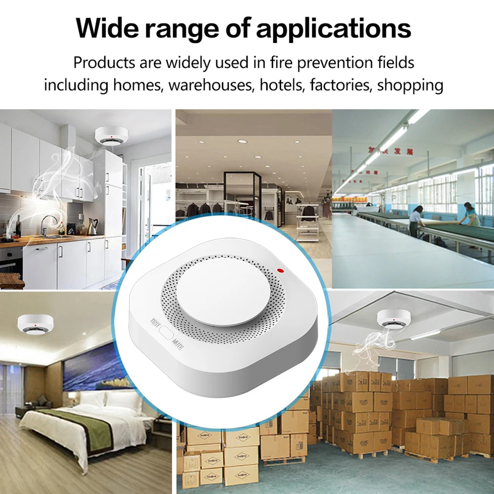 WiFi Smoke Detector Alarm System Smokehouse Firefighters for Home Fire Protection Tuya Smart Life