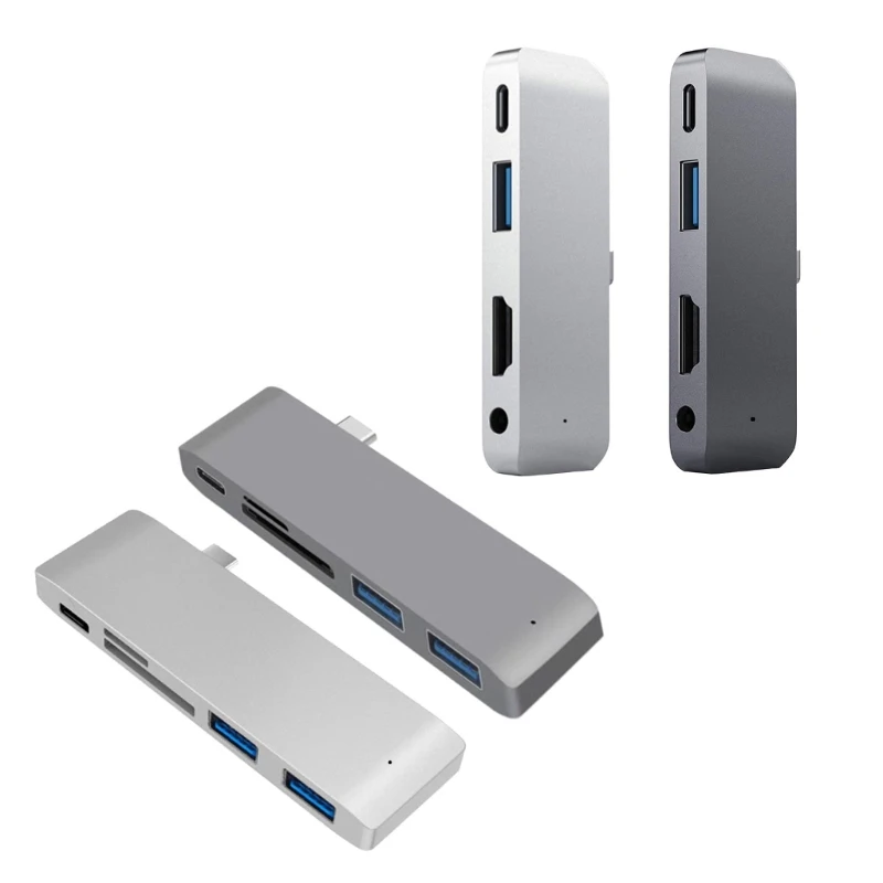 Док-станция USB C Hub 4/5 в 1 USB C Порт подачи питания USB USB C 3,5 мм Разветвитель порта кардридера для ноутбука