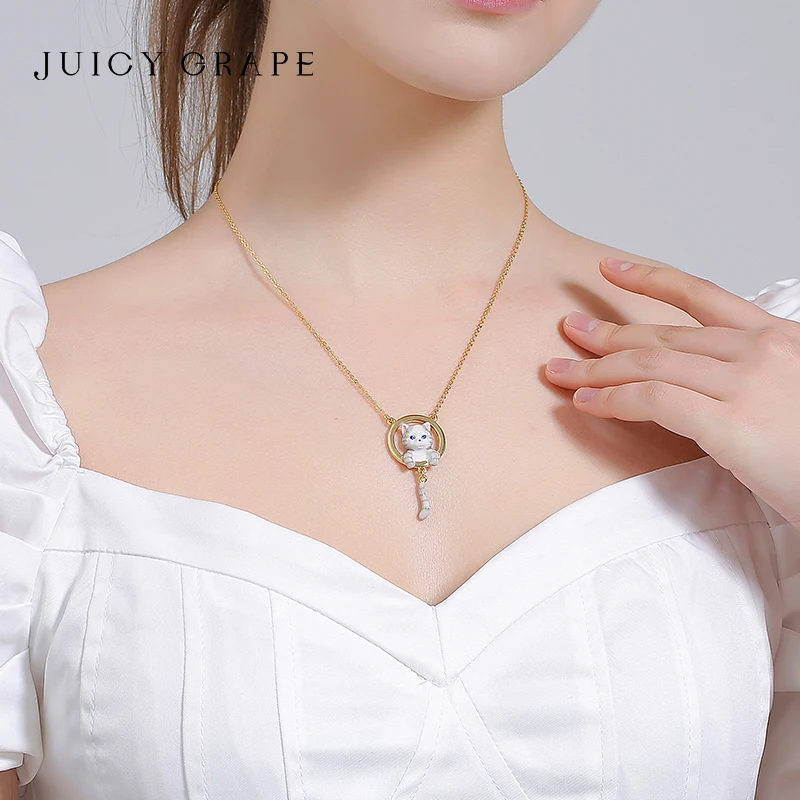 JUICY GRAPE Niedliche Katzen-Halskette für Frauen, 2023, neuer Trend, Emaille, handgefertigt, 18 Karat vergoldet, Modeaccessoires, Schmuck