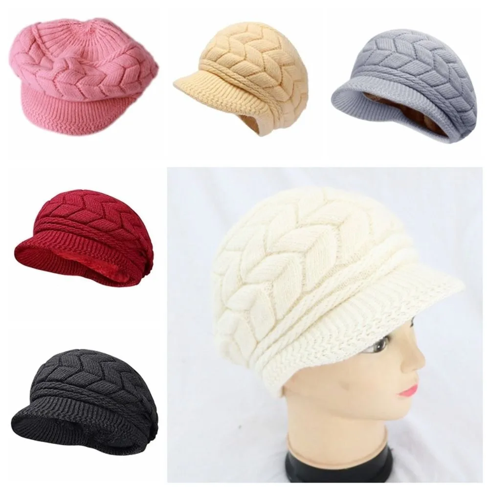 

Fashion Thicken Warm Striper Knitted Cap Ear Protection Winter Women Beret Cap Elastic Brim Caps Thicken Knit Hat Autumn Winter