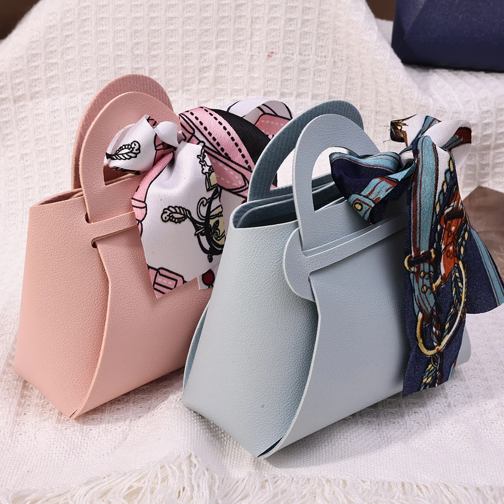 Luxury Bow Ribbon Leather Mini Handbag Gift Bags Candy Packaging Box Distributions Bag Wedding Party Favour Candy Box Purse