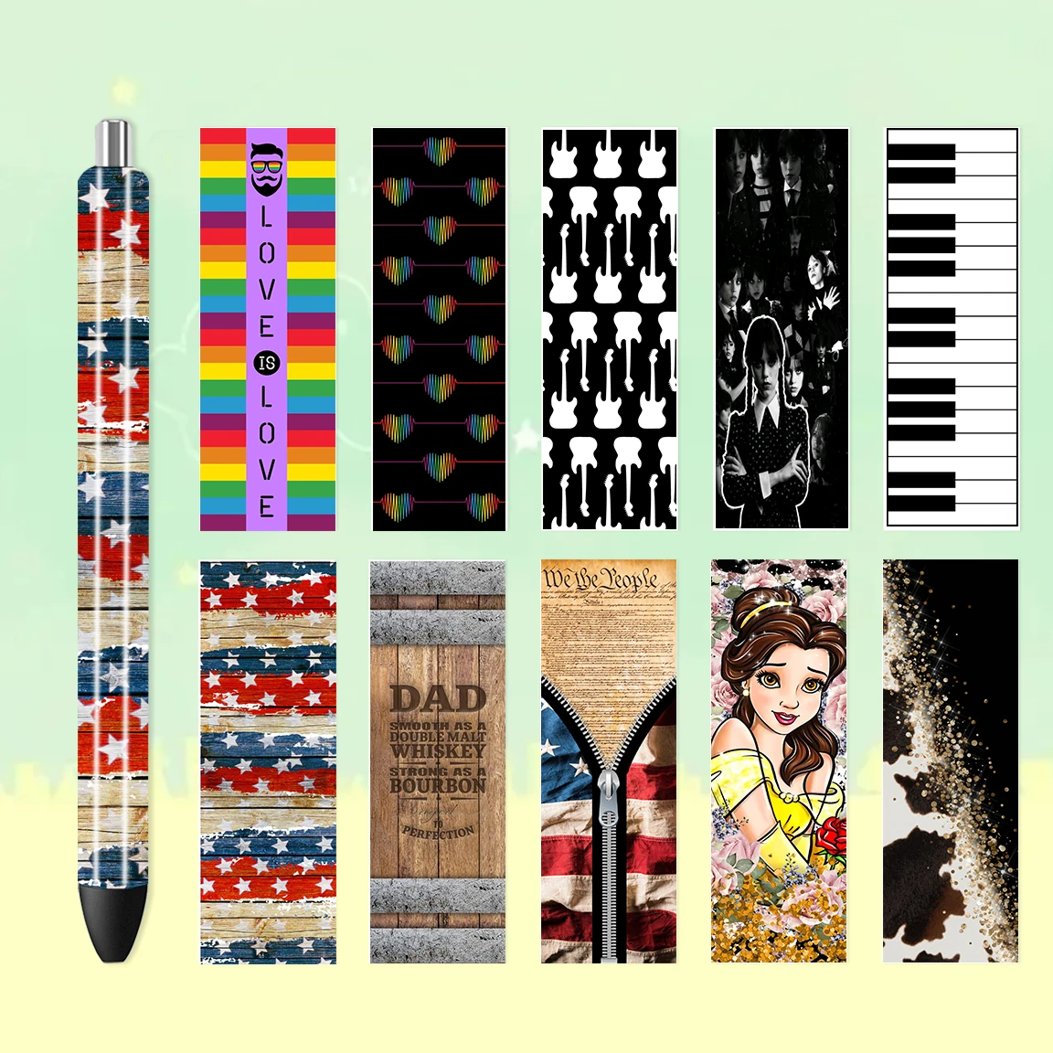 5pcs UV DTF Pen Wrapping Decals UV DTF Vinyl Stickers Waterslide Epoxy Pen Wrapper For Craft Pen Gift School Classroom Office